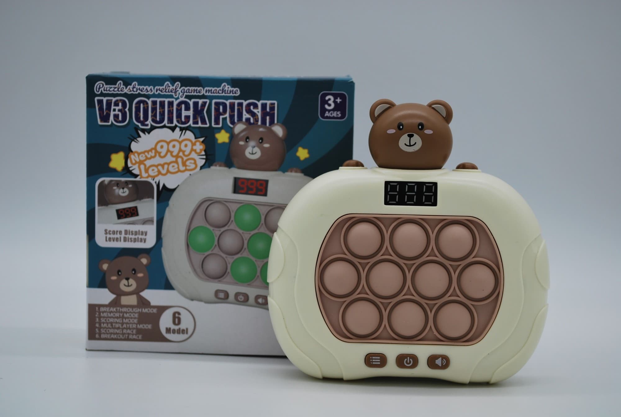 Електронна приставка консоль з екраном Quick Push Game гра Pop It антистрес тік-ток іграшка Поп Іт Ведмідь Коричневий (10010108)