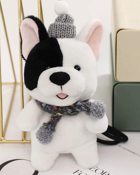 М'яка іграшка брелок Плюшевий Бульдог в шапці 17 см білий Plush (3001902)