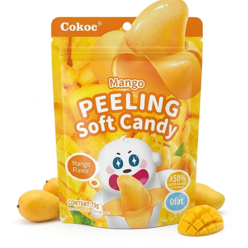 Цукерки з їстівною шкіркою Cokoc Peeling Soft Candy Mango 75 г - жувальні цукерки зі смаком манго (53797)