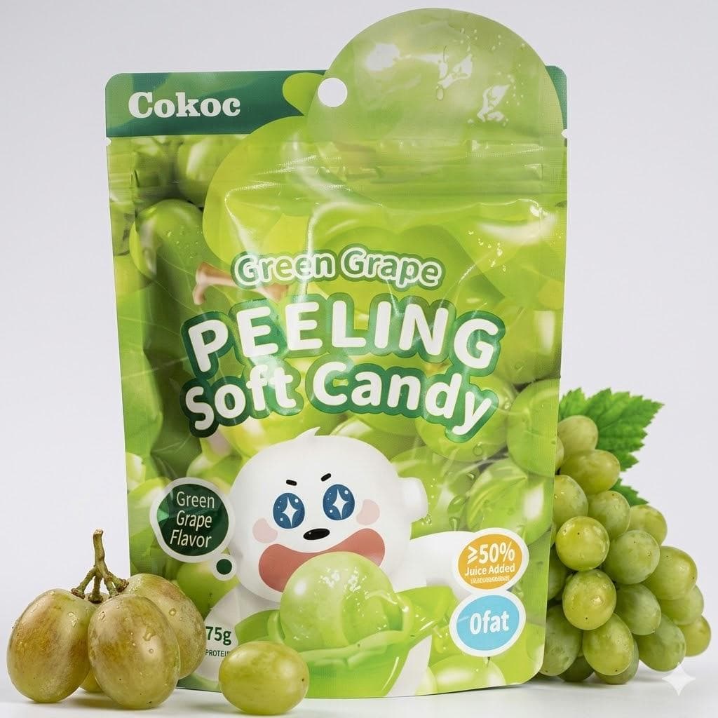 Цукерки з їстівною шкіркою Cokoc Peeling Soft Candy Green Grape 75 г - жувальні цукерки зі смаком зеленого винограду (53798)