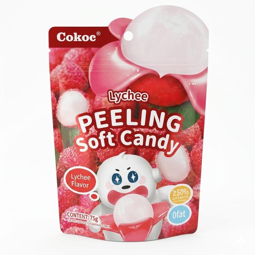 Цукерки з їстівною шкіркою Cokoc Peeling Soft Candy Lychee 75 г - жувальні цукерки зі смаком лічі (53799)