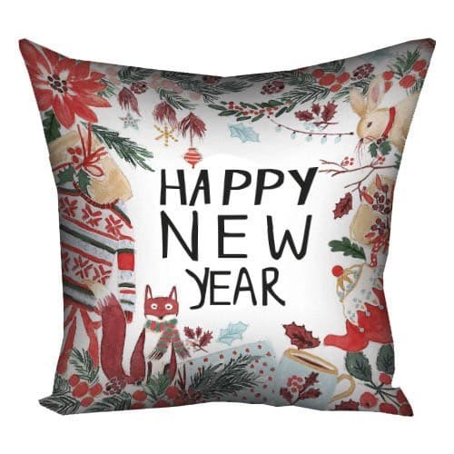 Подушка Plush HAPPY NEW YEAR 40х40 белая с зеленым (0643)