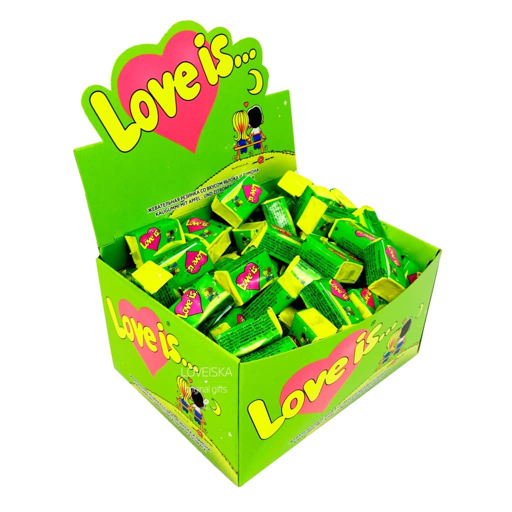 Упаковка жувальної гумки Love is ... Яблуко-Лимон 100 шт жуйка зелена (0000019)