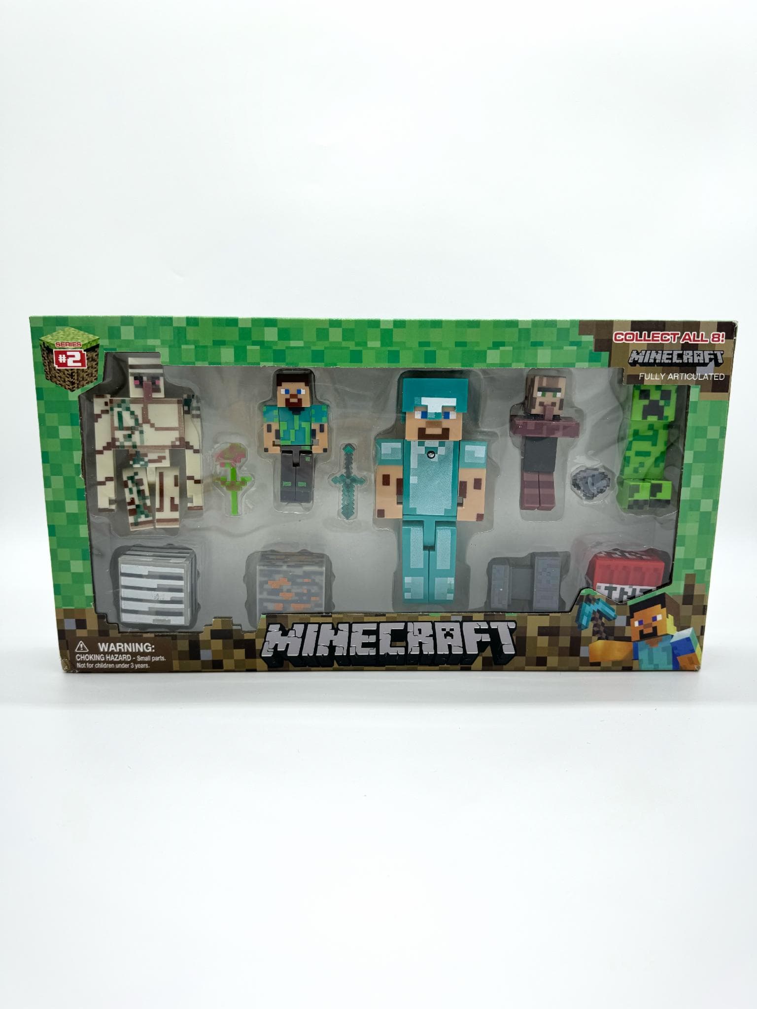 Набір фігурок Minecraft 5 героїв, 4 блока, 3 аксесуари Модельки Майнкрафт Стів у діамантовій броні (6489)