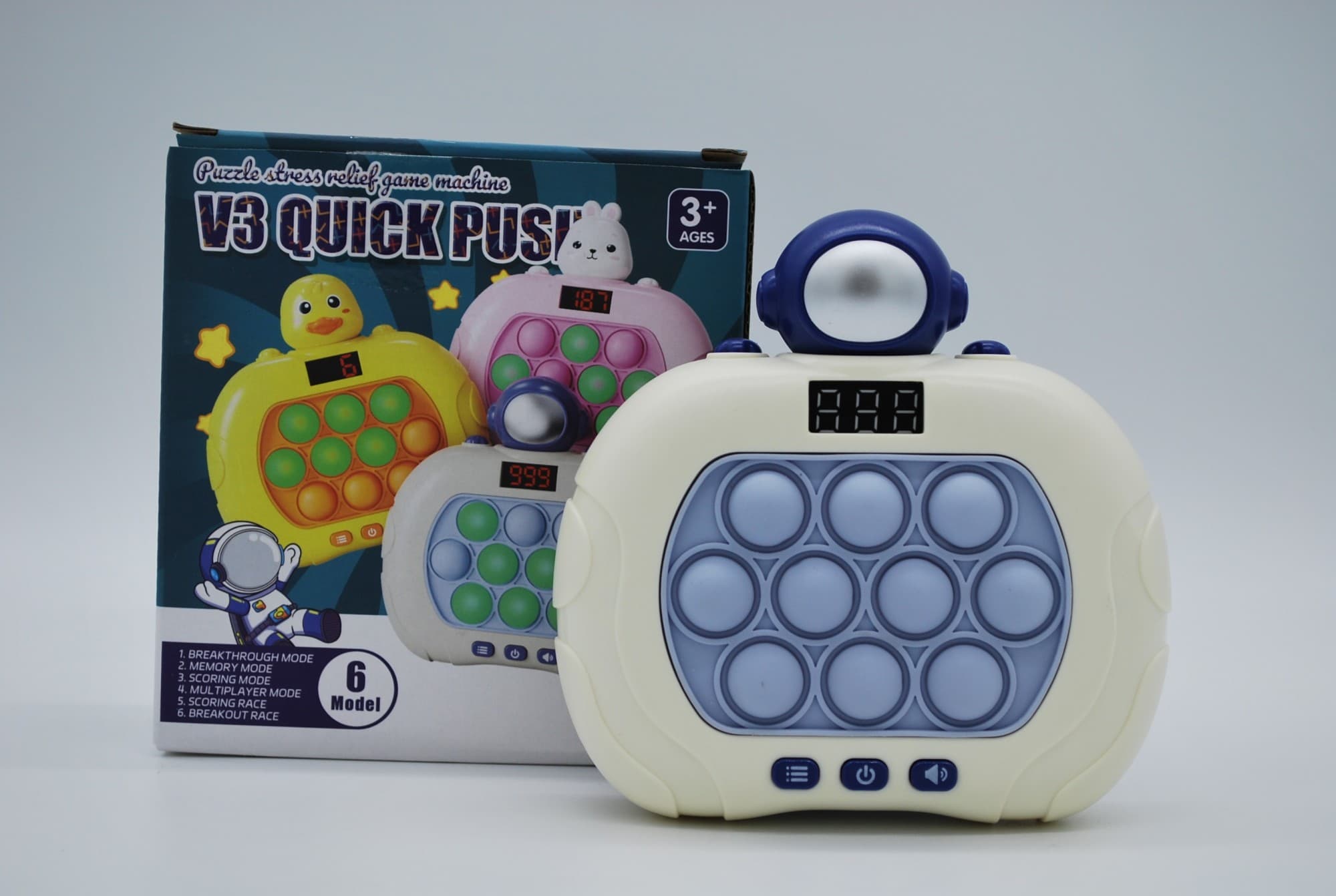 Електронна приставка консоль з екраном Quick Push Game гра Pop It антистрес тік-ток іграшка Поп Іт Космонавт Синій (10010109)